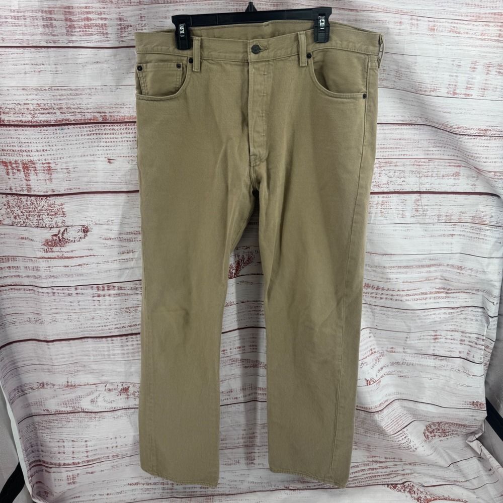 Levis 501 Original Fit Jeans Mens 36x32 Khaki Tan Straight Leg Button Fly Denim